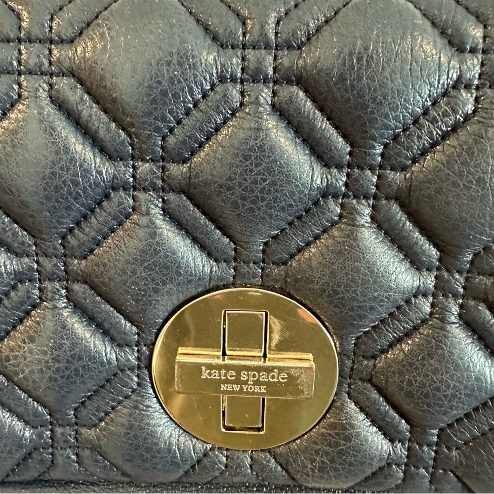 Kate Spade Astor Court Naomi Leather Crossbody Bag WKRU2291 Navy Blue and Gold - Picture 3 of 12